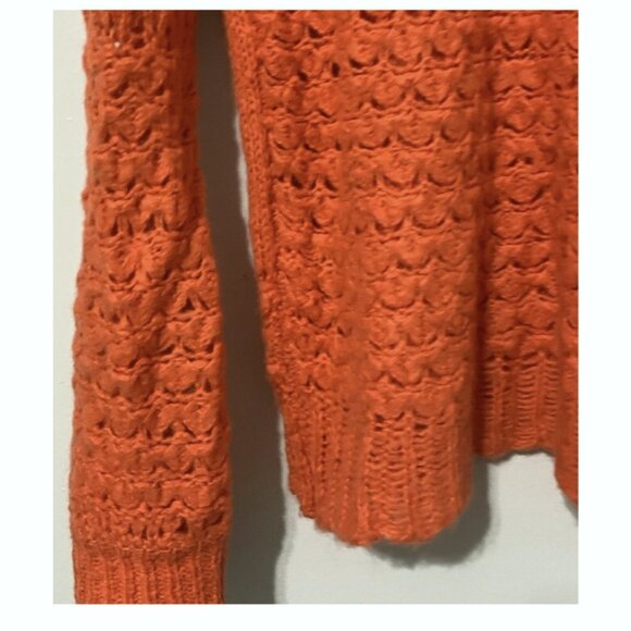 Free People Crashing Waves Orange Knit Sweater Size S Wool Blend Boho Cozy Fall - Picture 4 of 12